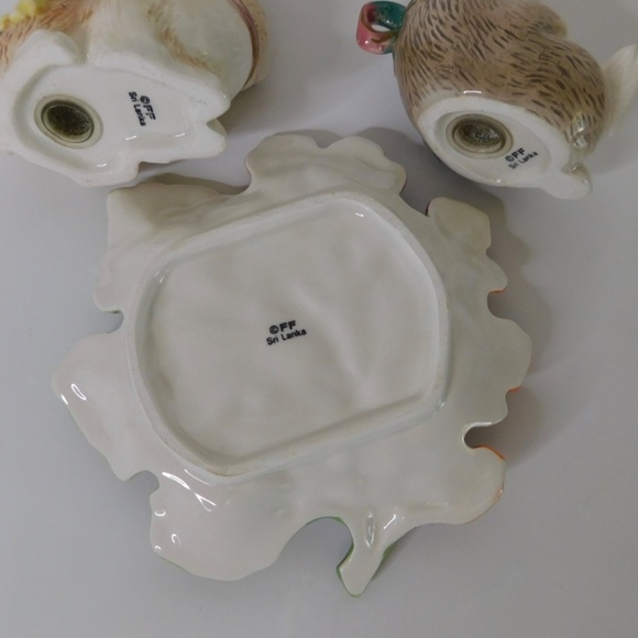 FITZ AND FLOYD Halcyon Bunny Rabbit Salt Pepper Shakers Floral Under Tray Easter - Picture 9 of 12